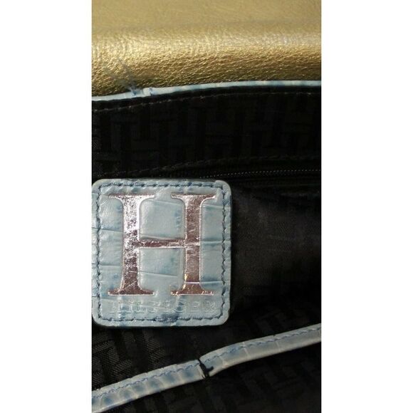 HILFIGER LIGHT BLUE AQUA CROCO PRINT GENUINE LEATHER TOTE SHOULDER BAG HANDBAG - Picture 8 of 8